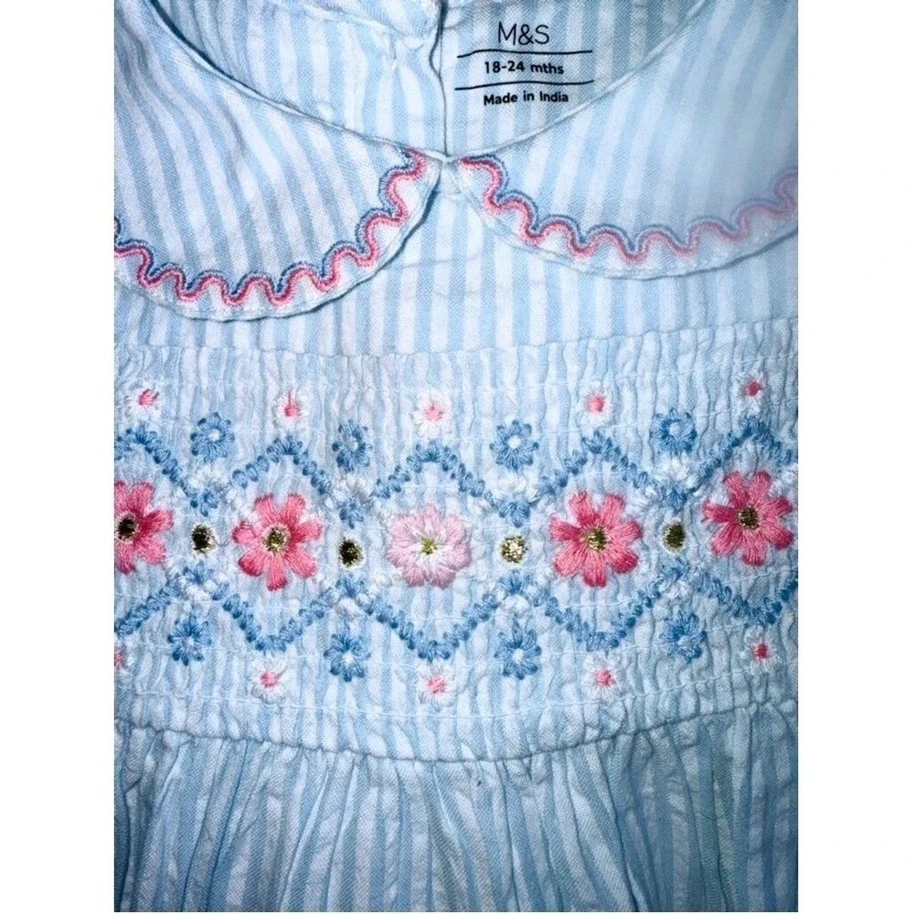 Marks and Spencer 18 24M Dress Pure‎ Cotton Smocked Embroidered 18-24 months
